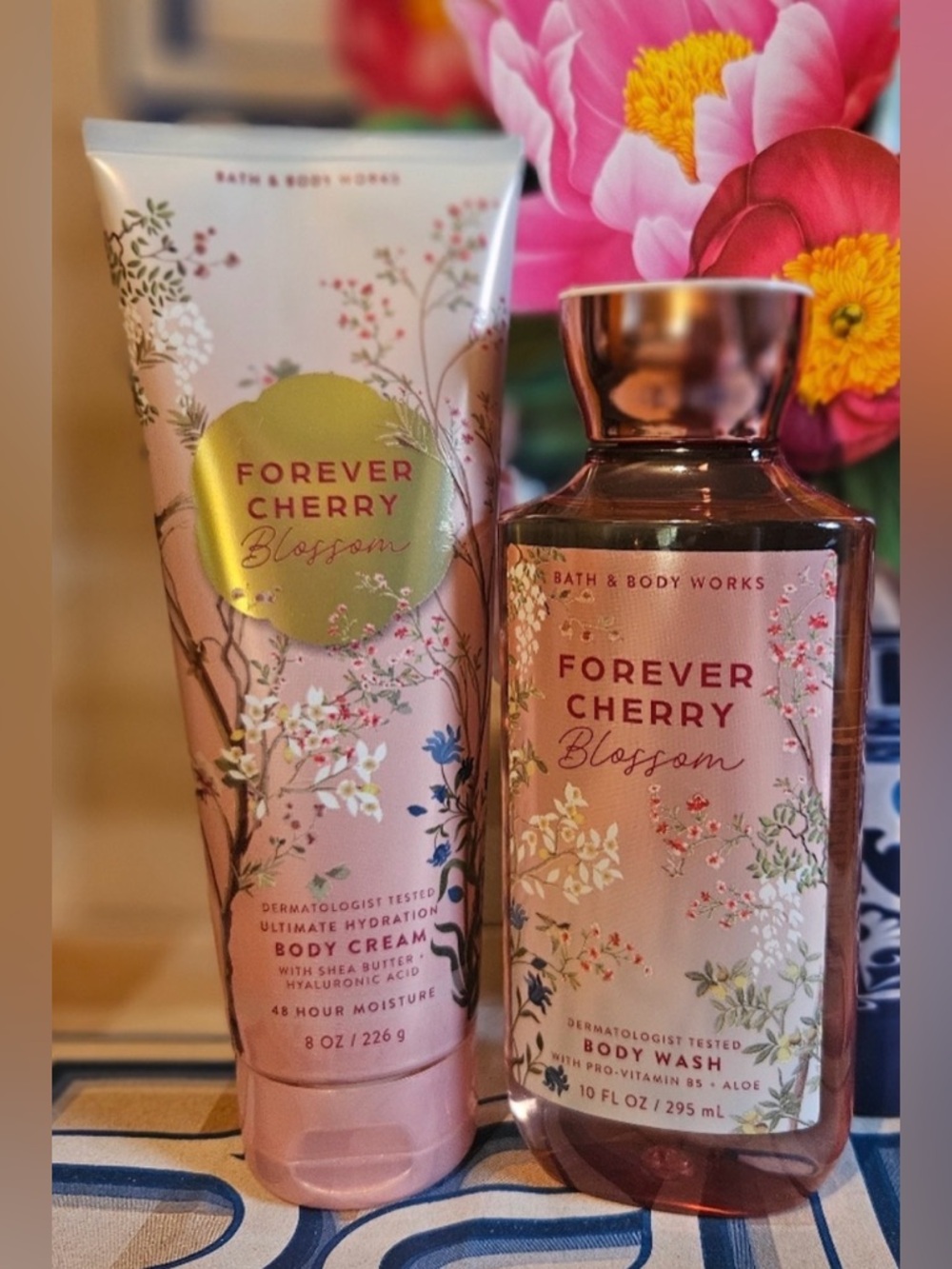 Bath & Body Works Forever Cherry Blossom Body Wash & Cream - Pink, Gold